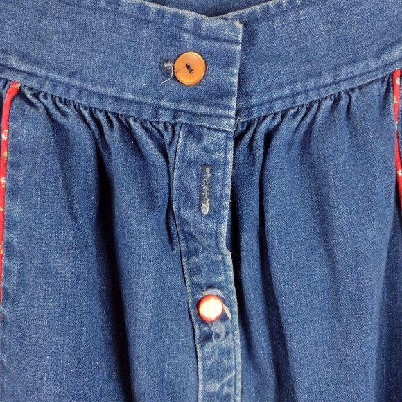 Vintage Stage West Chambray Denim Skirt Calico Ruffle Button Western Prairie - Picture 4 of 6